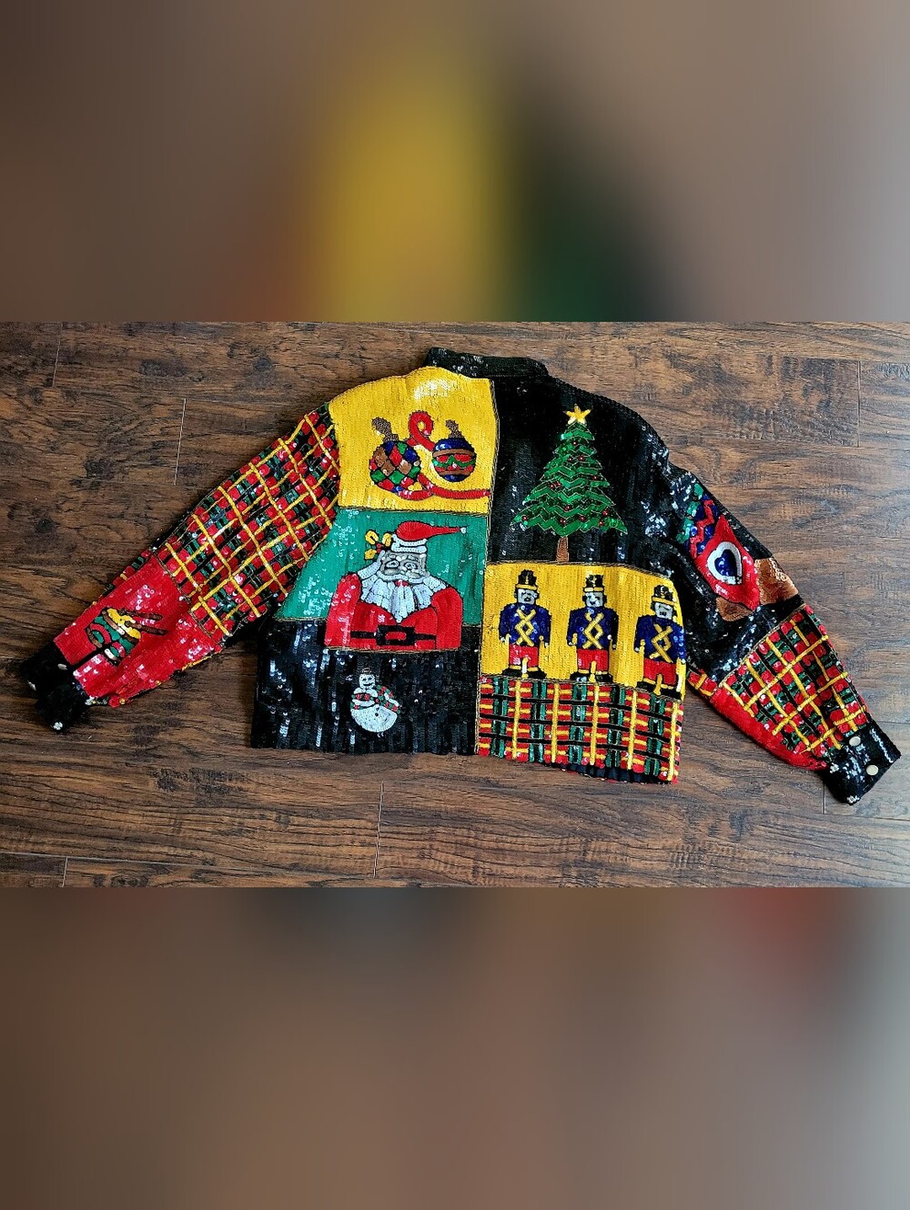 Vintage Just Fabulous Christmas Sequin Jacket Santa Nutcracker Size L - Picture 3 of 13